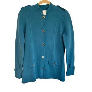 Chico's Dark Teal Heavy Sweater Knit Tunic Cardigan Sz Large/12 Career Wear Fall